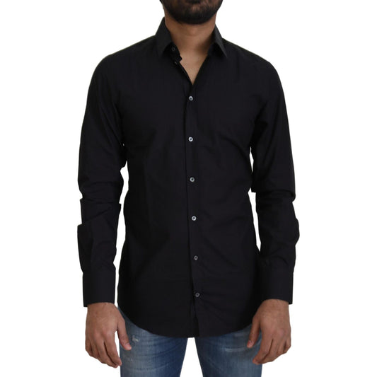 Elegant Slim Fit Black Cotton Dress Shirt