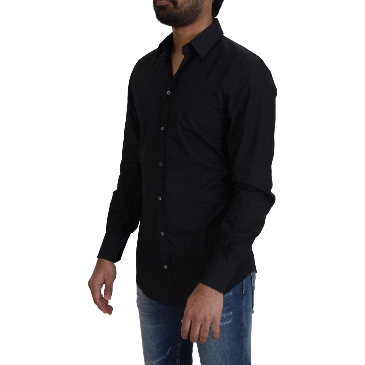 Elegant Slim Fit Black Cotton Dress Shirt