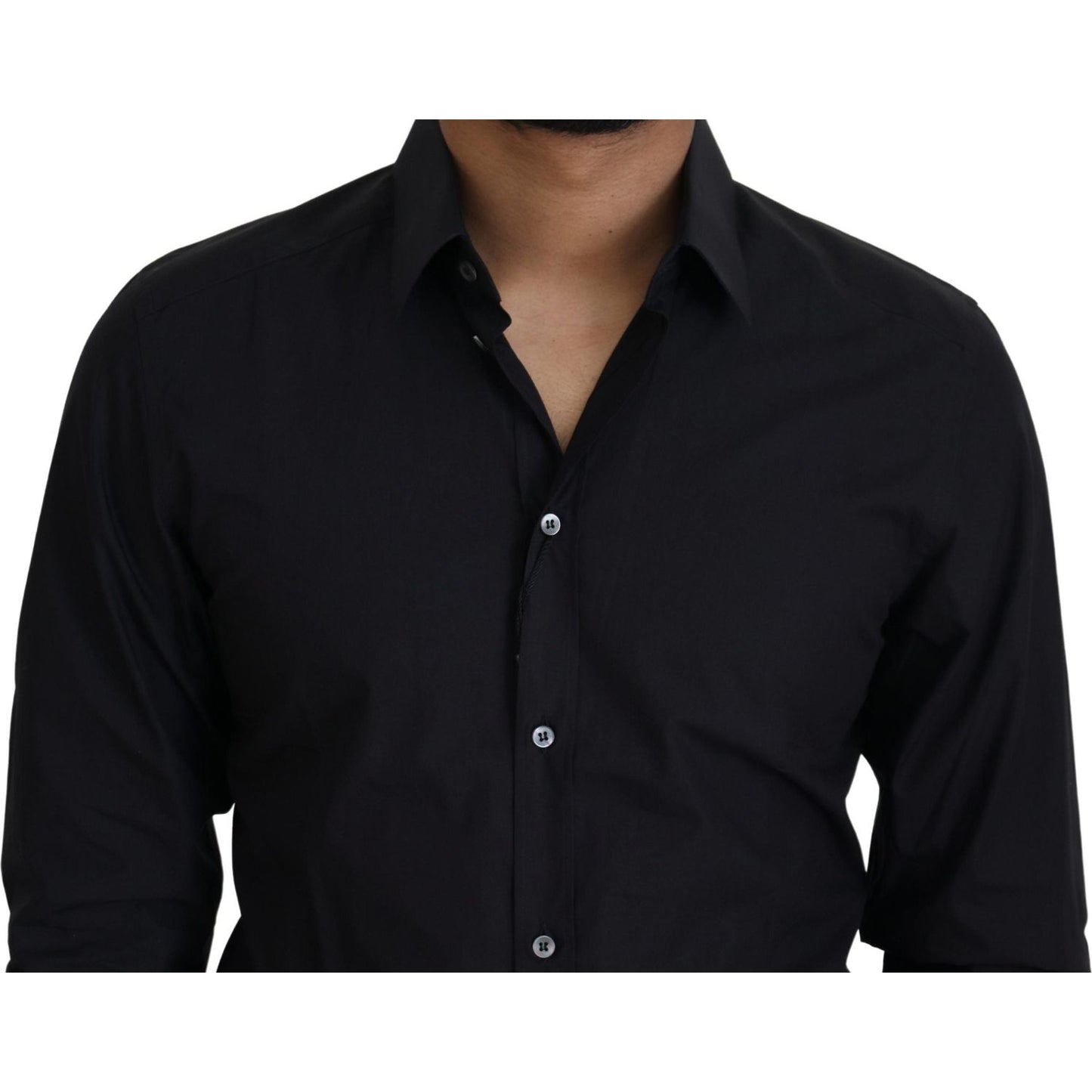 Elegant Slim Fit Black Cotton Dress Shirt