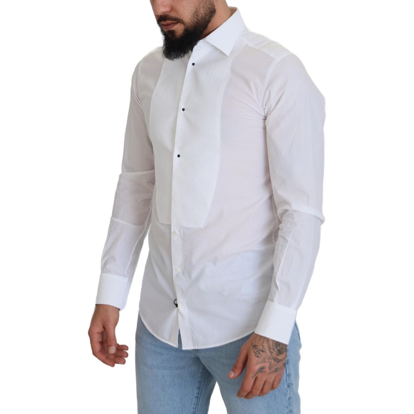 Elegant White Cotton Poplin Slim Fit Shirt