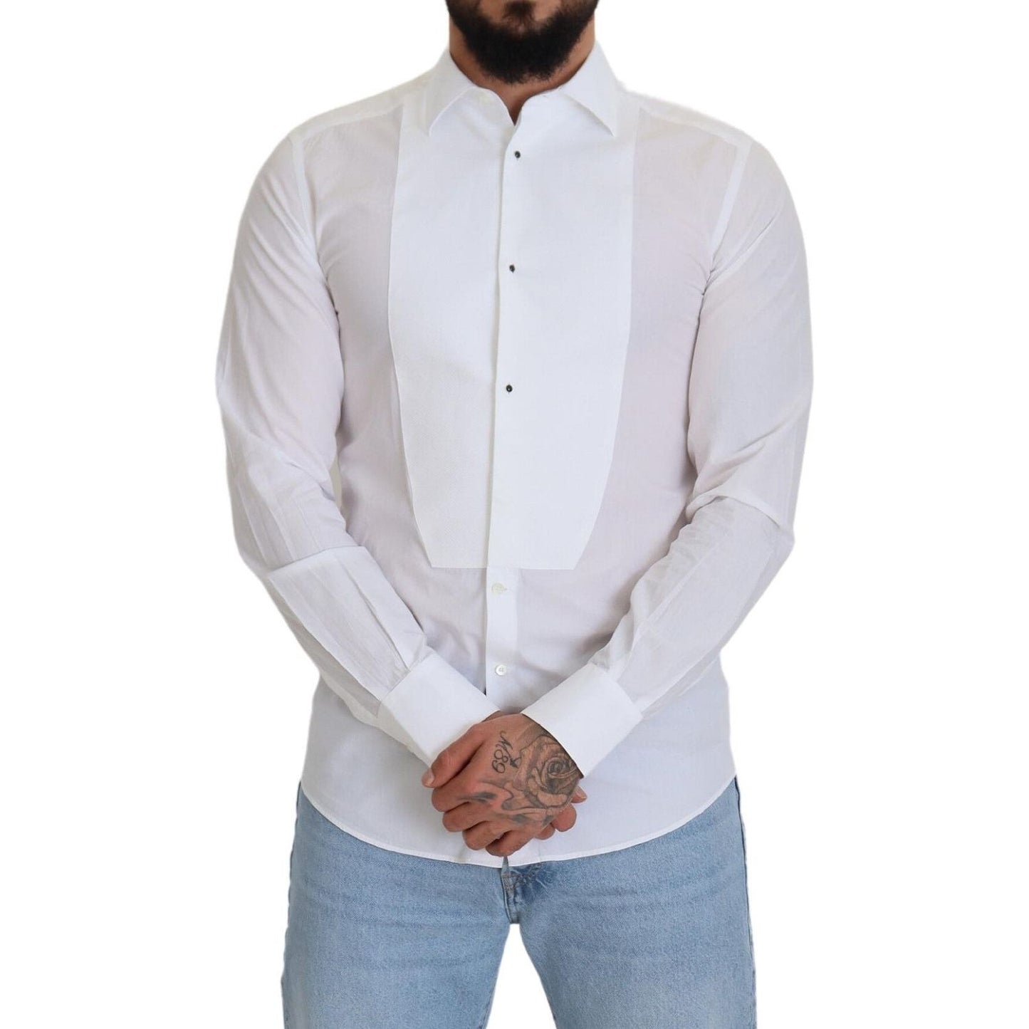 Elegant White Cotton Poplin Slim Fit Shirt