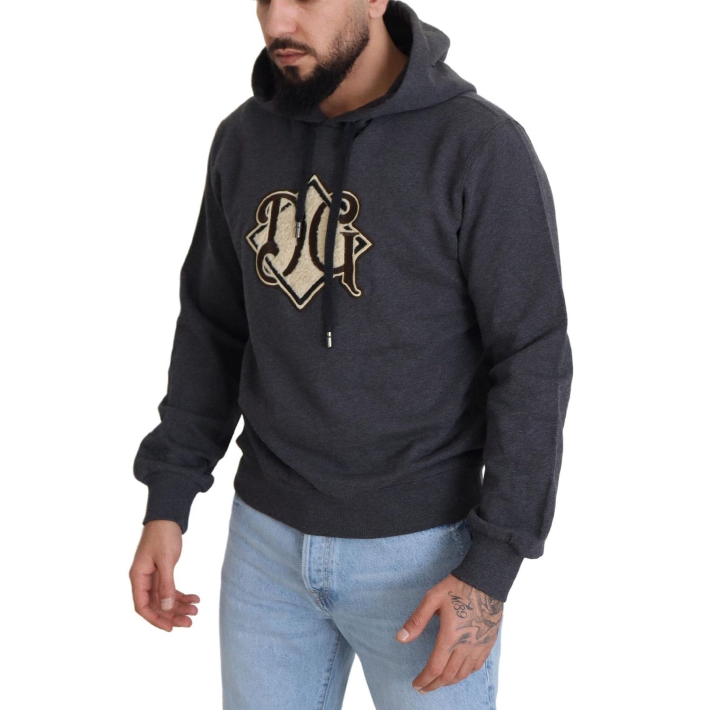 Dolce & Gabbana Gray Logo Cotton Hooded Sweatshirt Sweater
