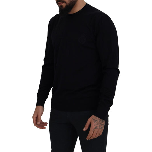 Elegant Black Virgin Wool Pullover Sweater