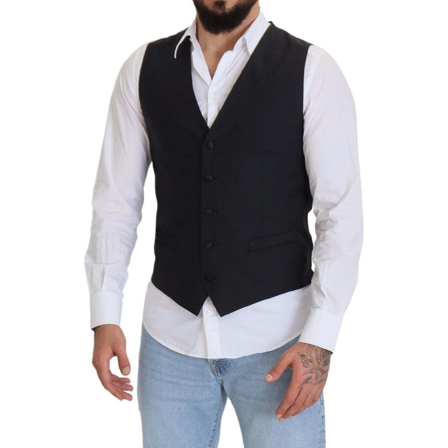 Elegant Black Single Breasted Dress Vest