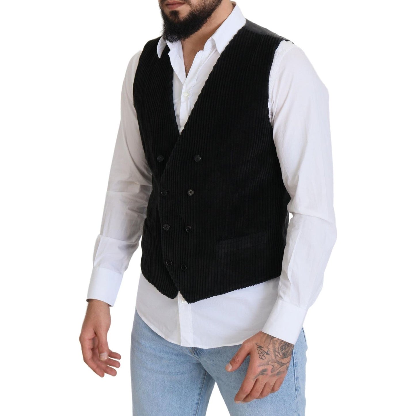 Elegant Black Double Breasted Dress Vest