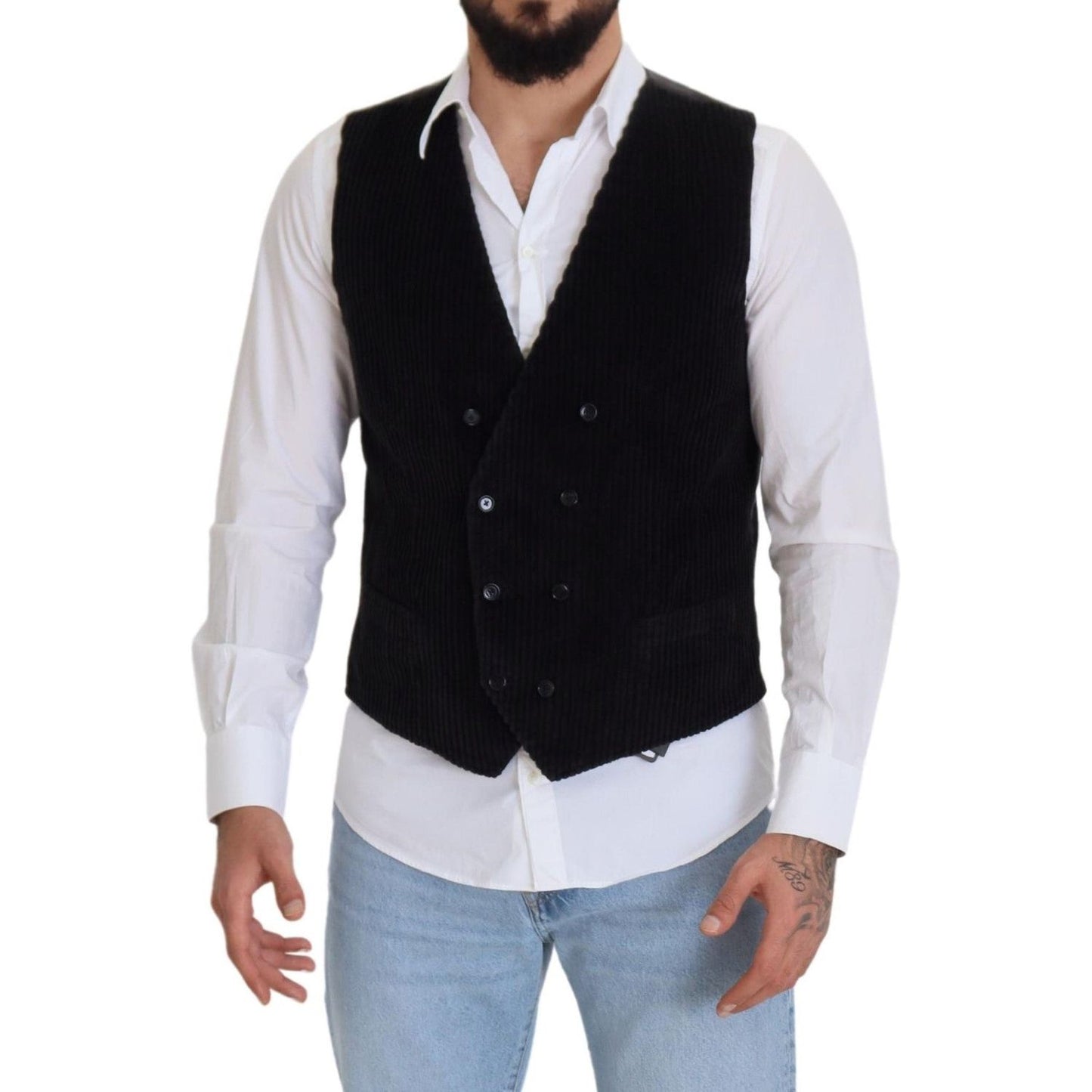 Elegant Black Double Breasted Dress Vest