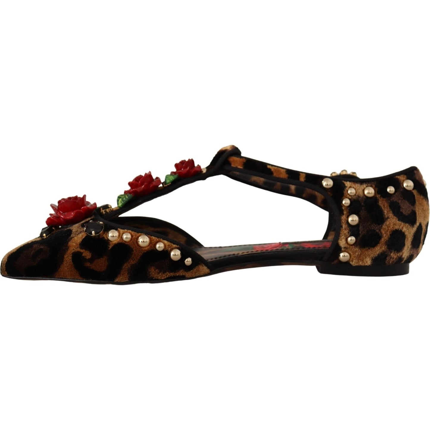 Floral Embellished Leopard T-Strap Sandals