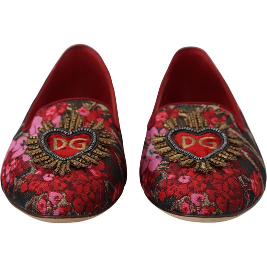 Multicolor Leather and Fabric Flats with Sacred Heart Patch