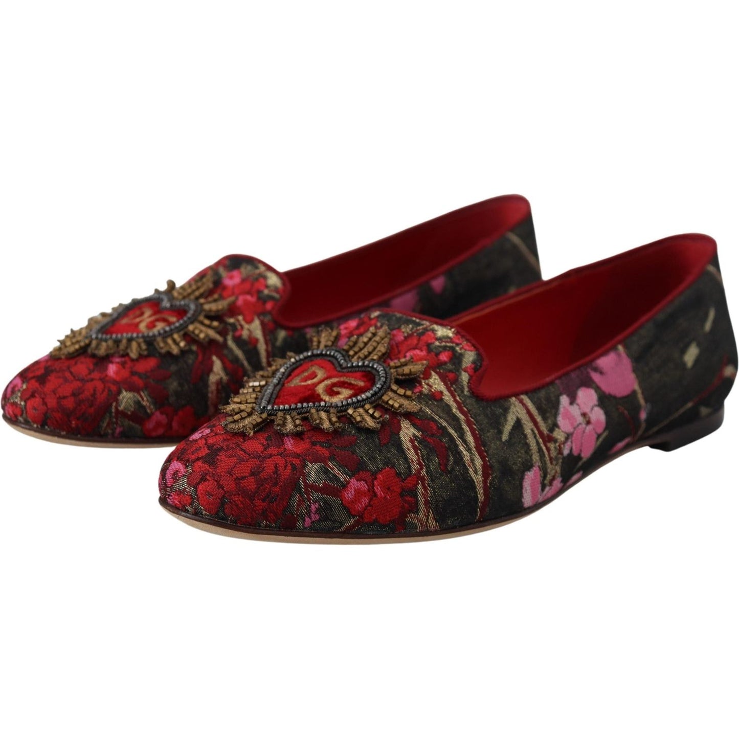 Multicolor Leather and Fabric Flats with Sacred Heart Patch