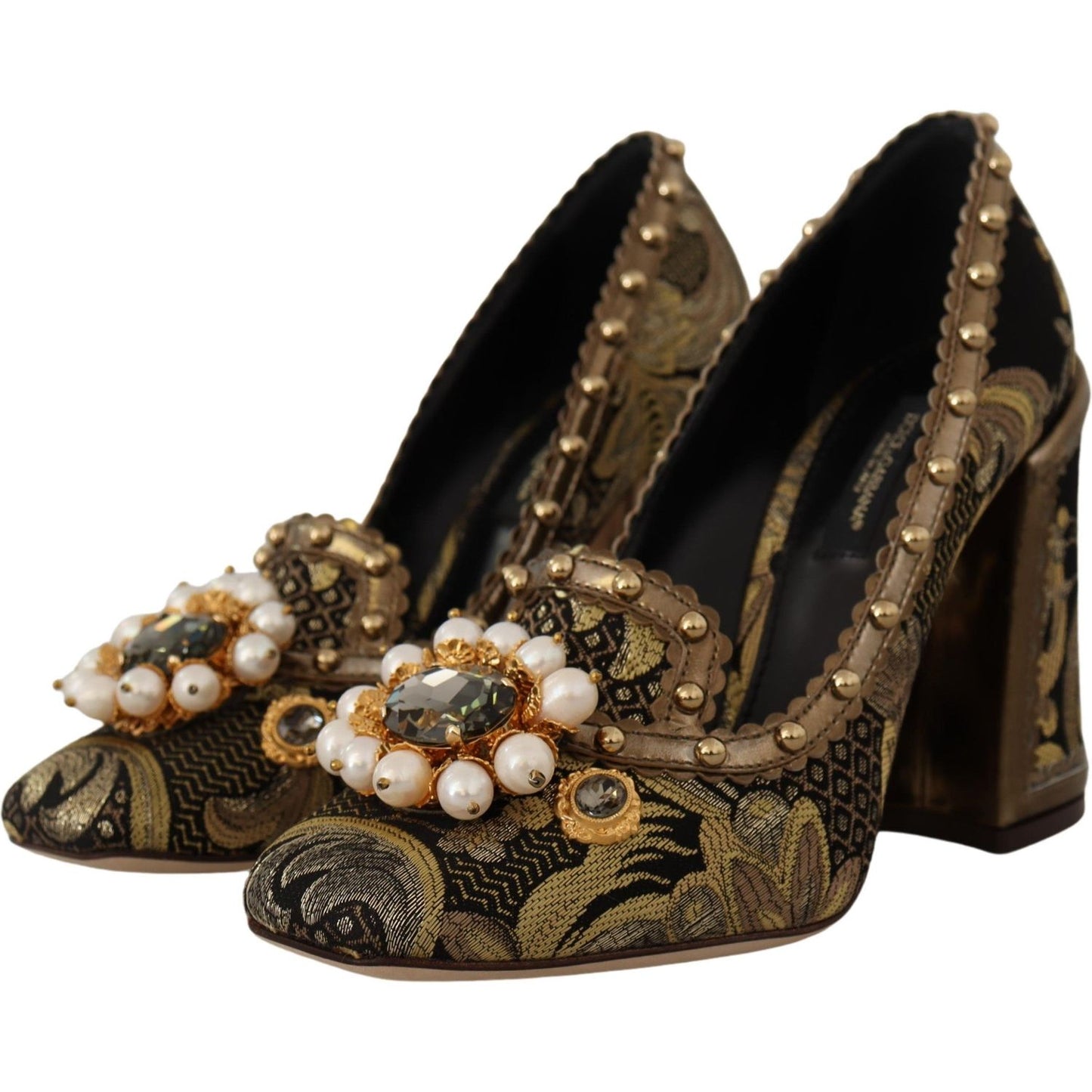 Elegant Gold Jacquard Brocade Pumps