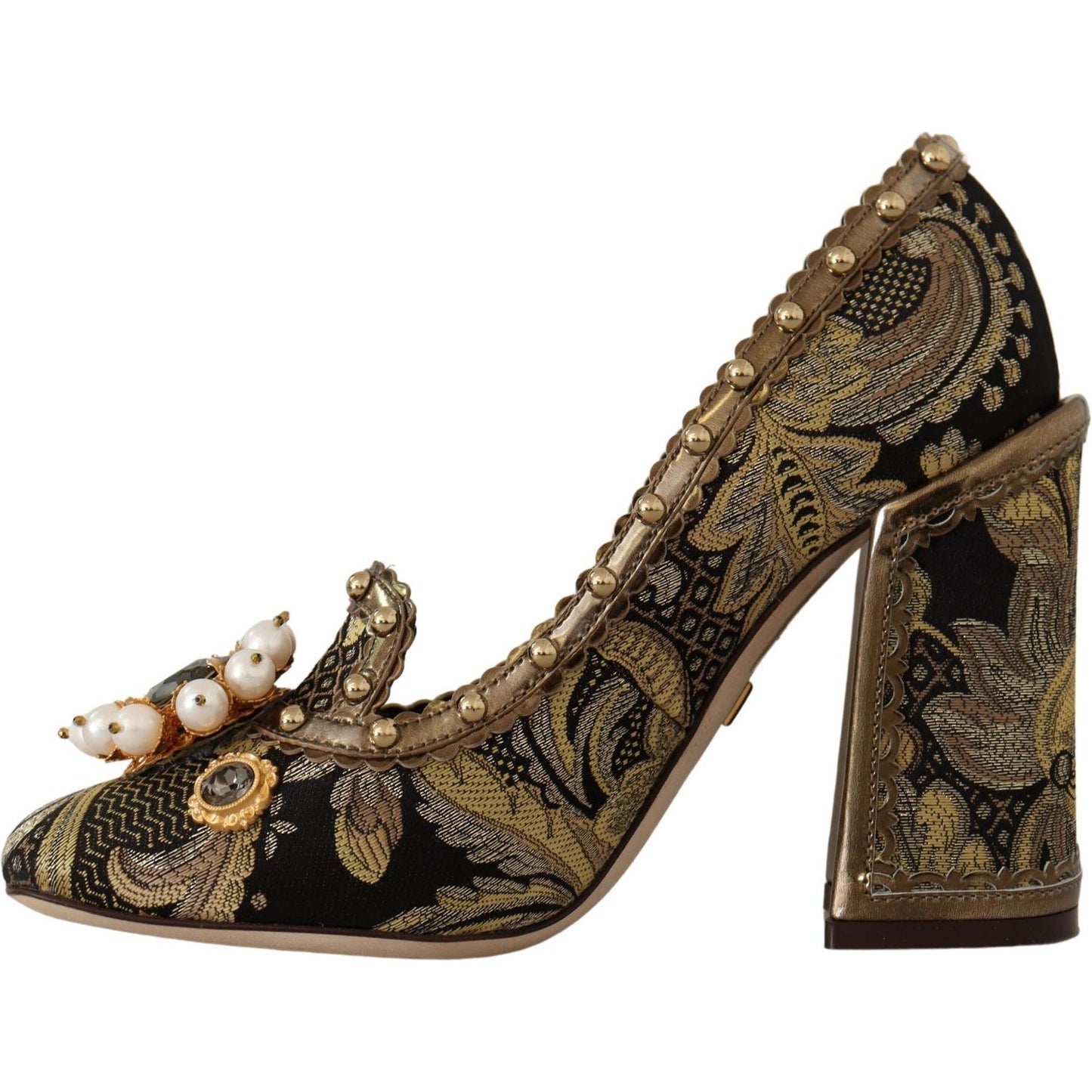 Elegant Gold Jacquard Brocade Pumps