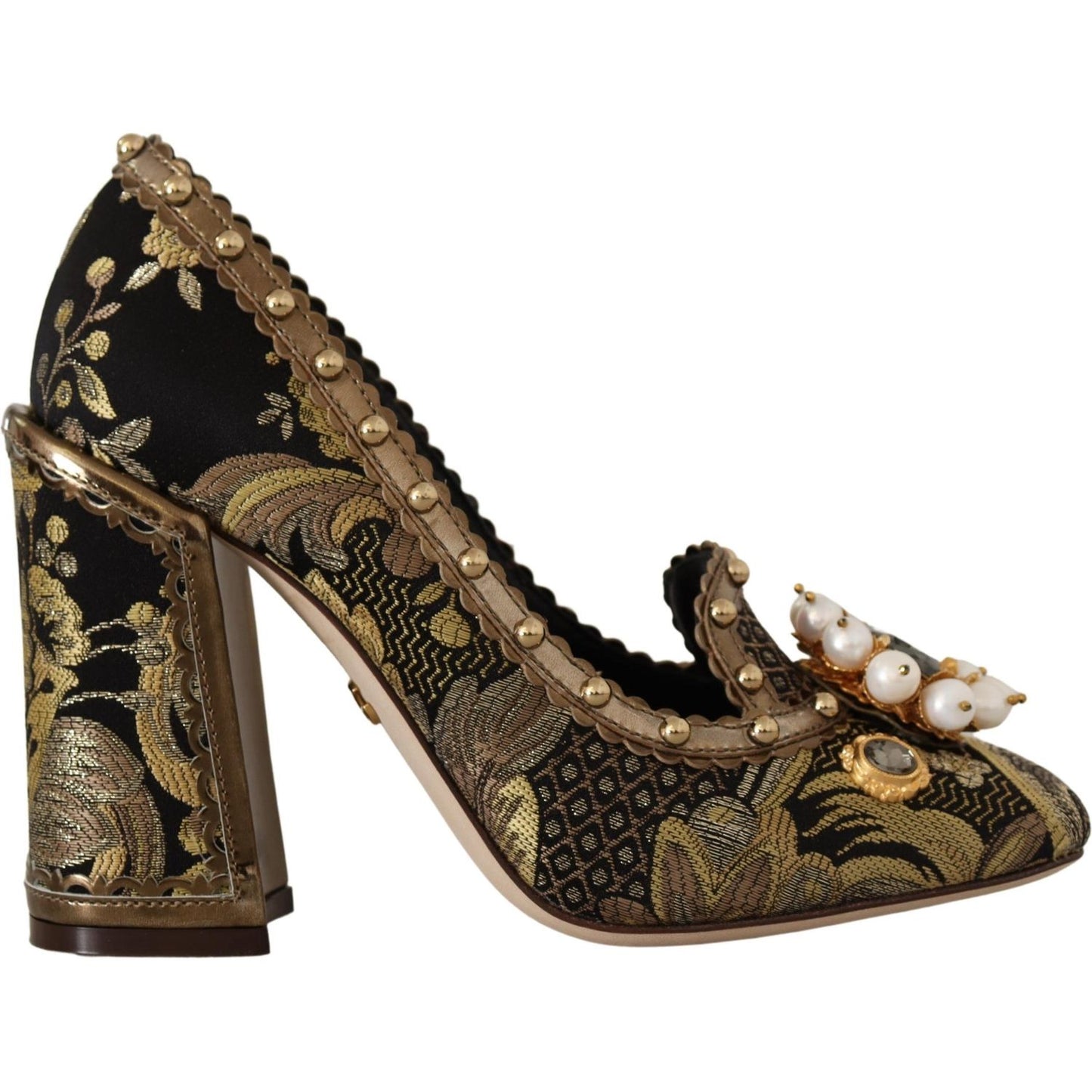 Elegant Gold Jacquard Brocade Pumps