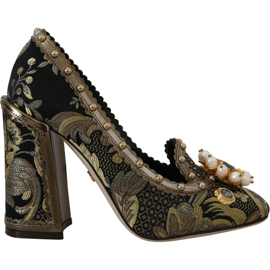 Dolce & Gabbana Golden Jacquard Brocade Square Toe Pumps Dolce & Gabbana