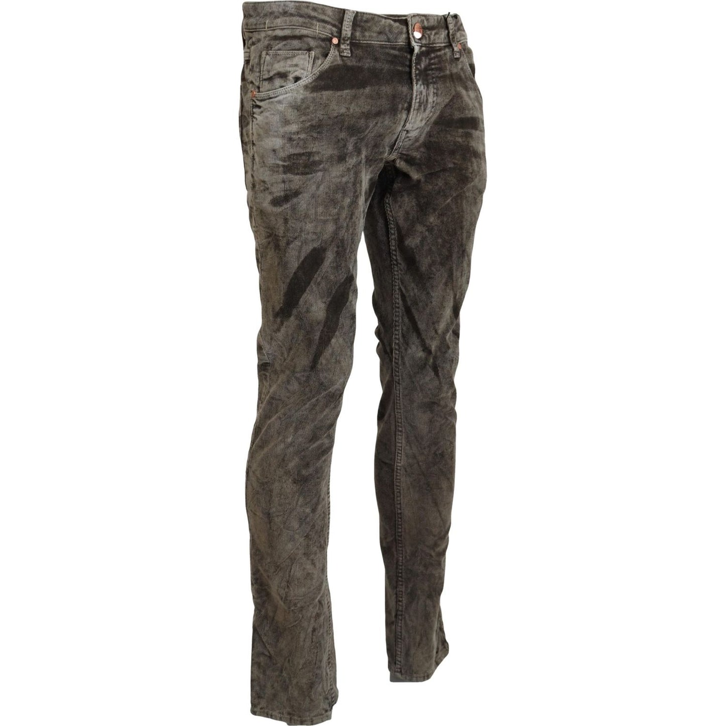 Acht Gray Washed Cotton Corduroy Slim Fit Men Jeans