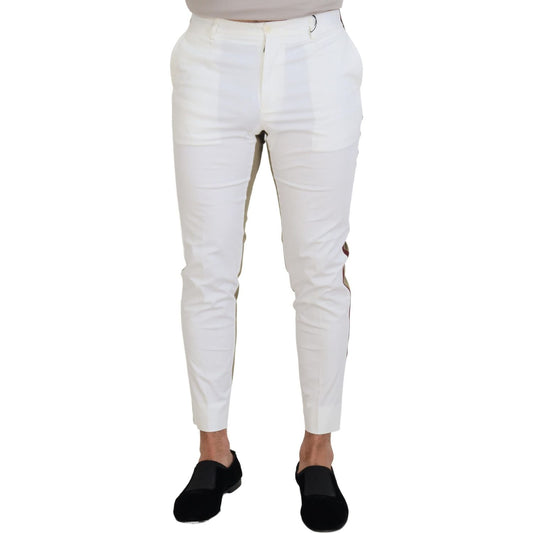 Two-Tone White & Brown Chic Cotton Pants