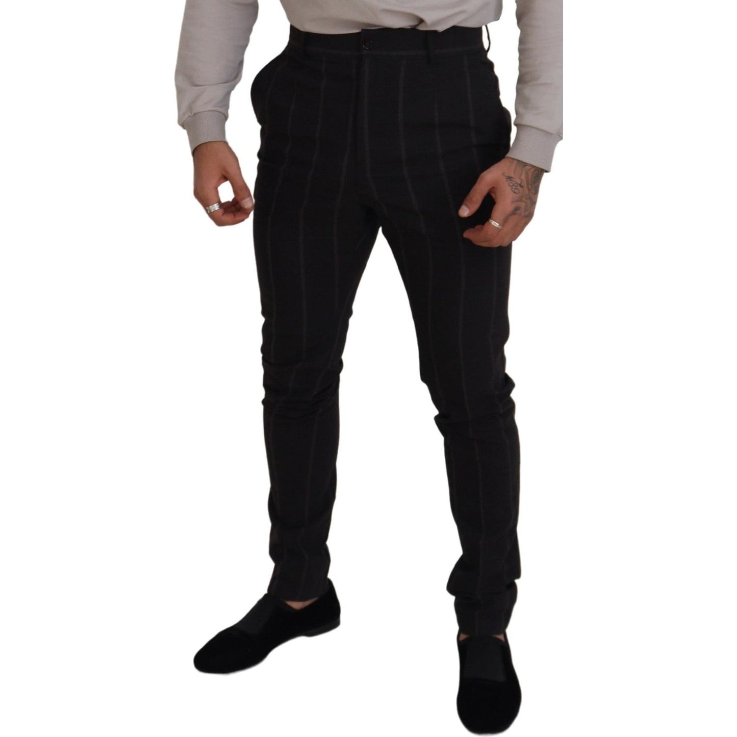 Elegant Black Striped Chino Pants