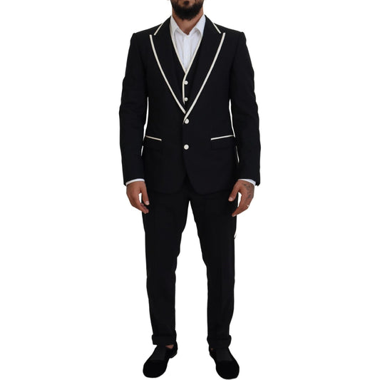 Elegant Black and White Slim Fit Three Piece Suit