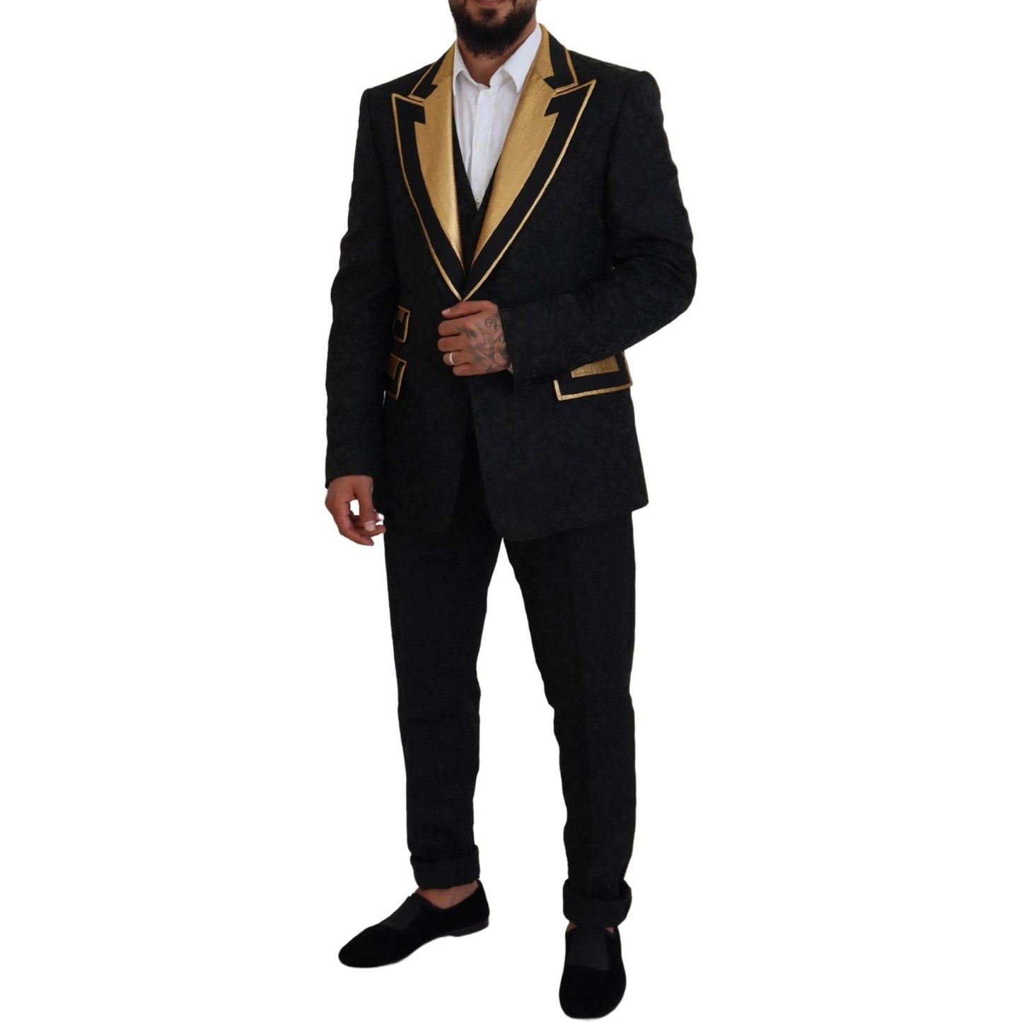 Elegant Black & Gold Slim Fit 3 Piece Suit