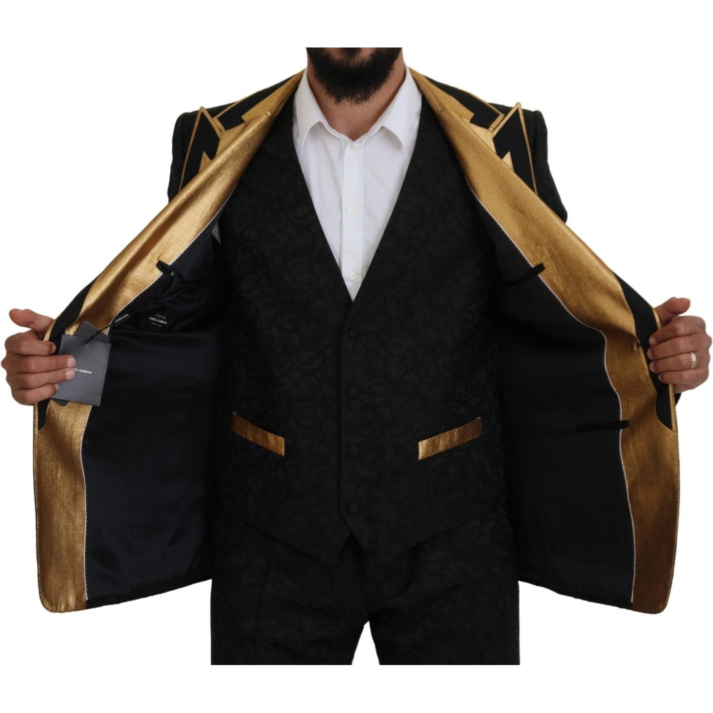 Elegant Black & Gold Slim Fit 3 Piece Suit