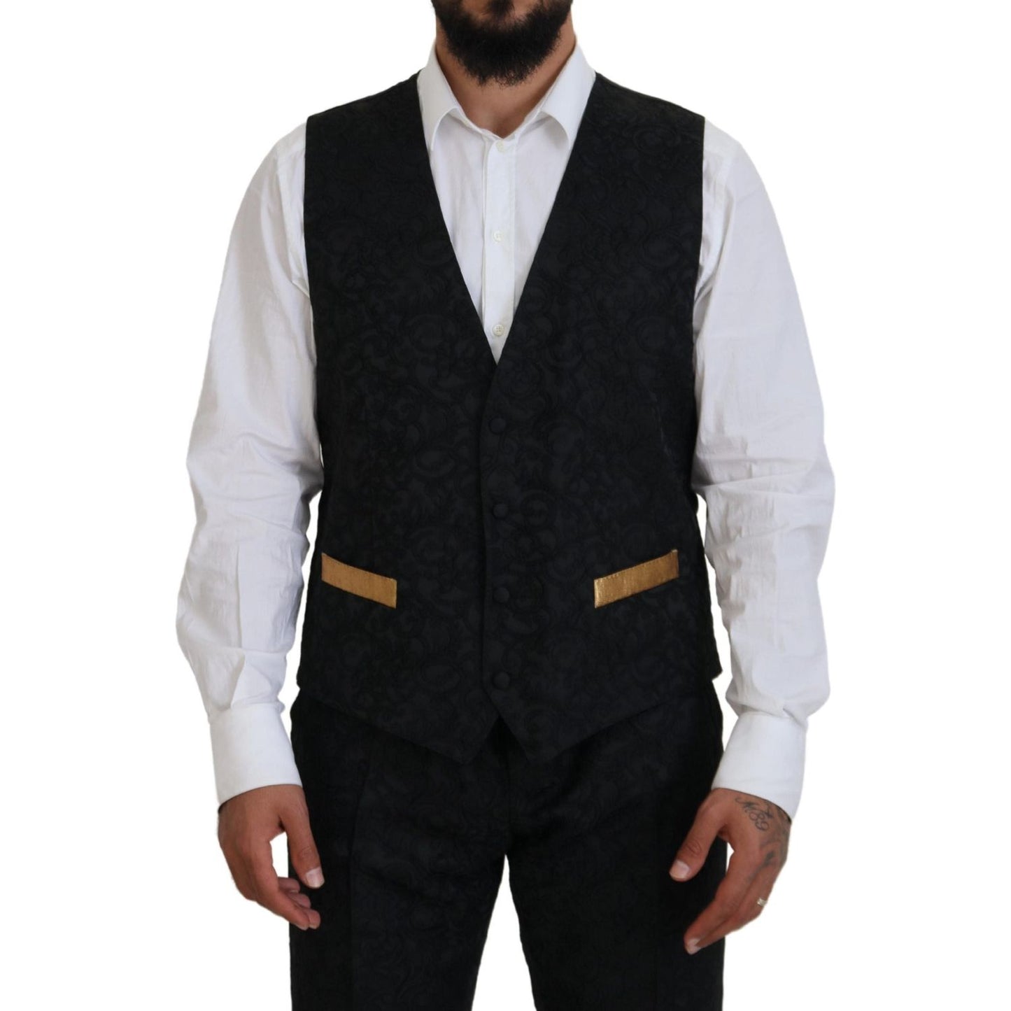 Elegant Black & Gold Slim Fit 3 Piece Suit