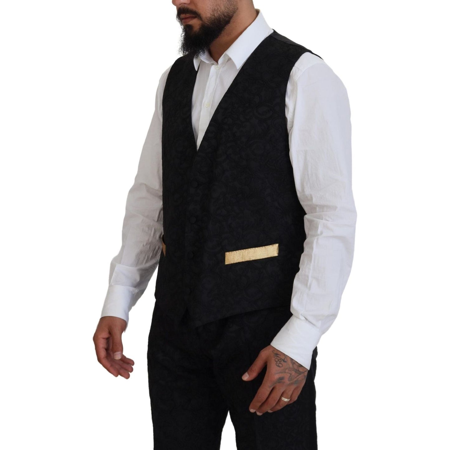 Elegant Black & Gold Slim Fit 3 Piece Suit