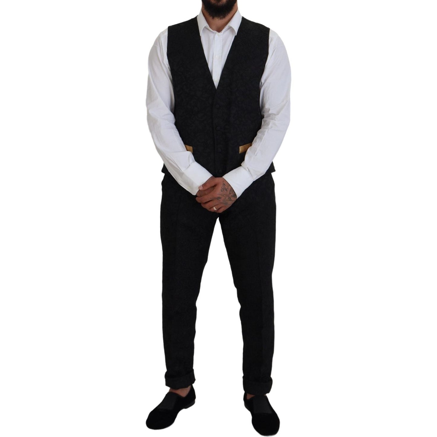 Elegant Black & Gold Slim Fit 3 Piece Suit