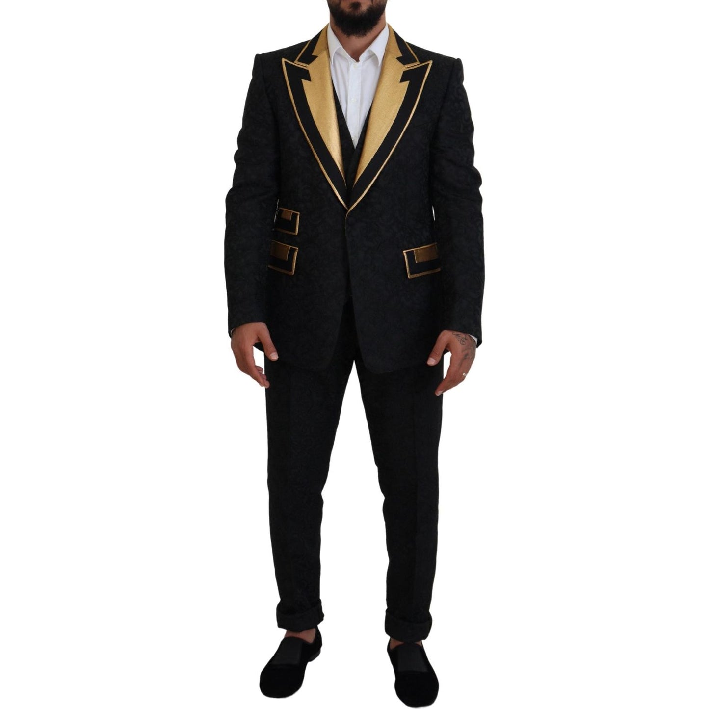 Elegant Black & Gold Slim Fit 3 Piece Suit