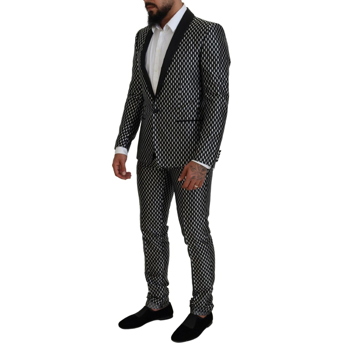 Elegant Black Silk Blend Slim Fit Suit