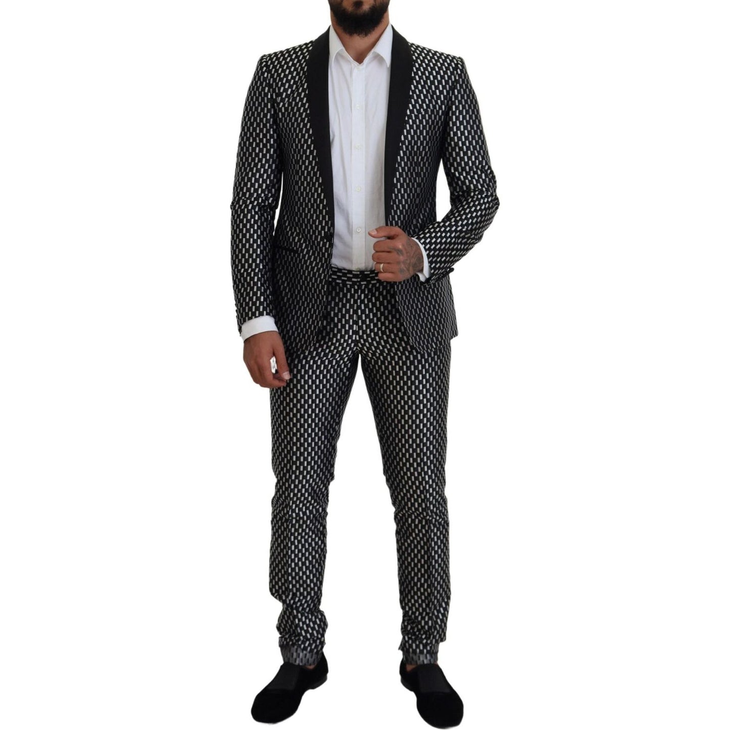 Elegant Black Silk Blend Slim Fit Suit