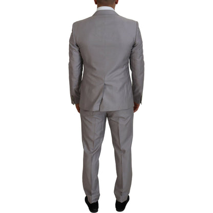 Dolce & Gabbana Silver Wool Silk 3 Piece Slim Fit Suit