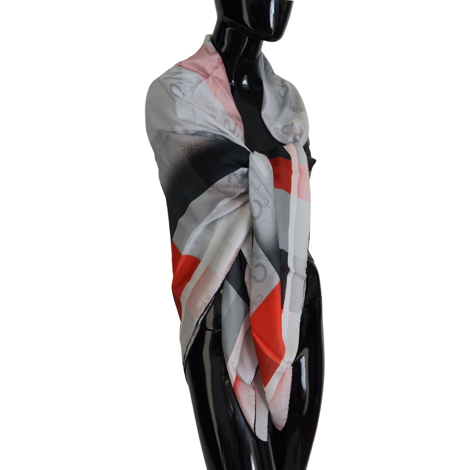 Costume National Gray Red Shawl Foulard Wrap Scarf