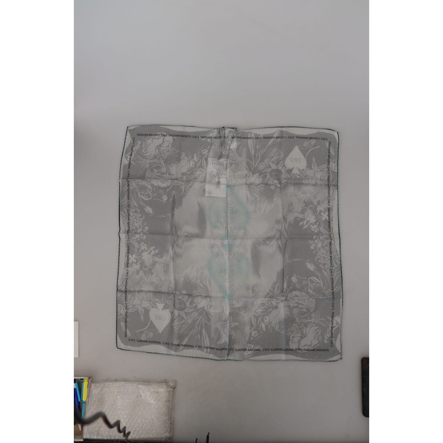 Costume National Gray Print Shawl Foulard Branded Scarf