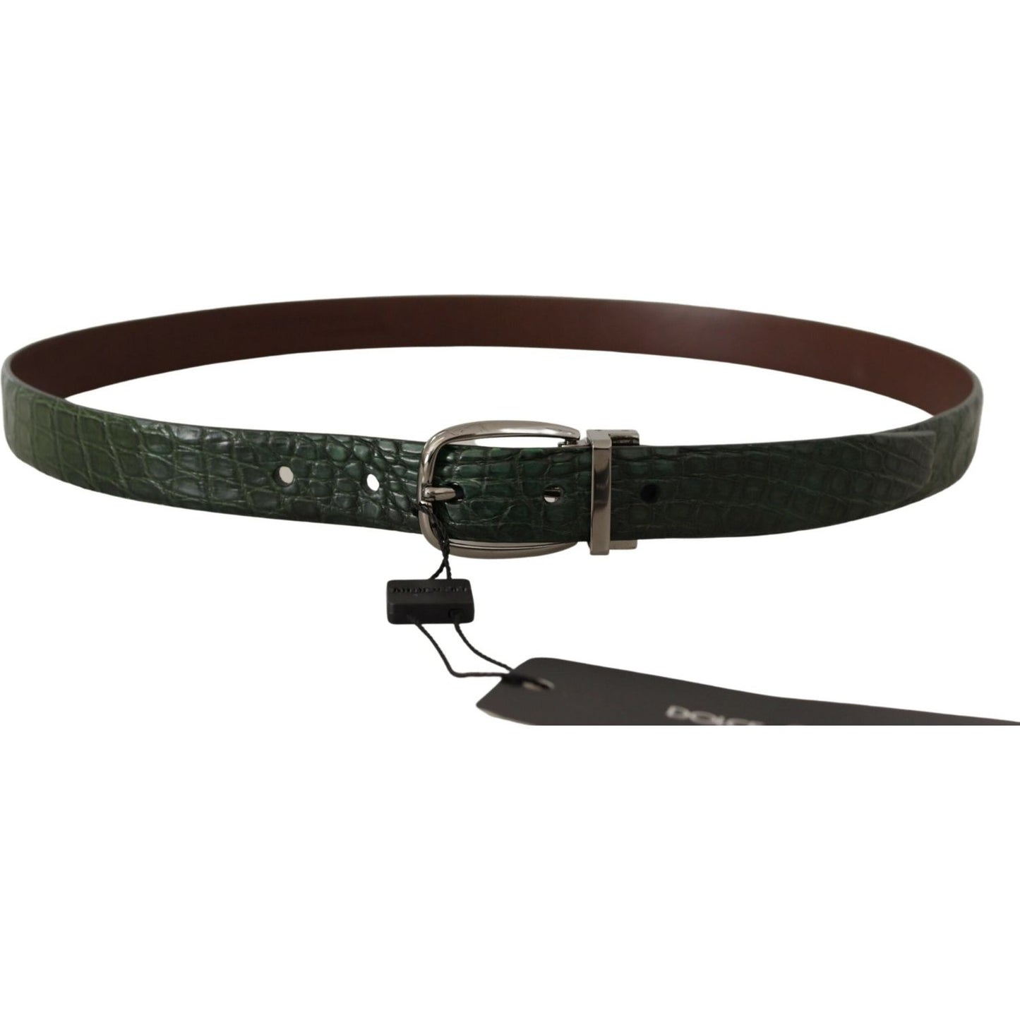 Dolce & Gabbana Green Exotic Leather Silver Buckle Belt