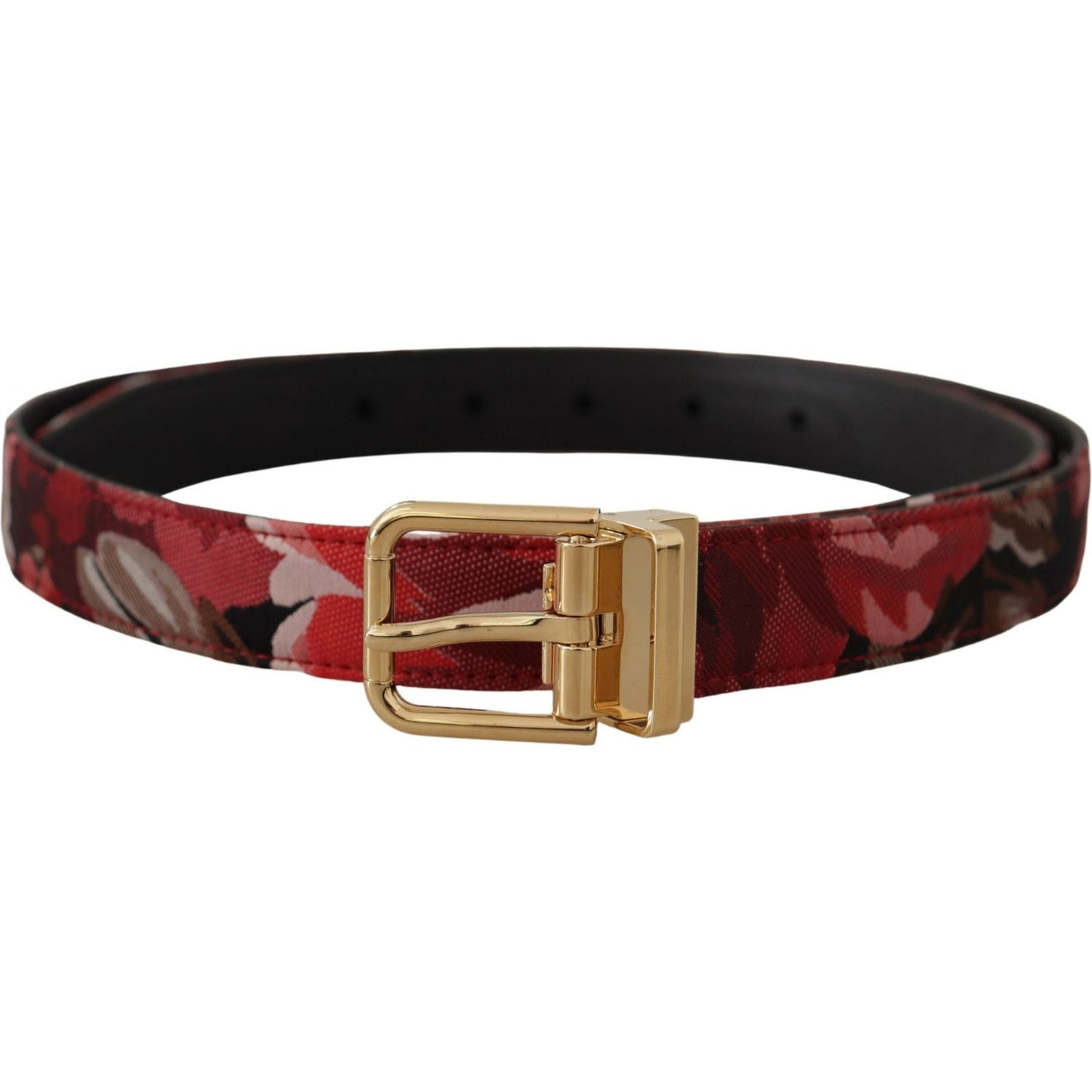 Red Multicolor Leather Belt with Gold-Tone Buckle