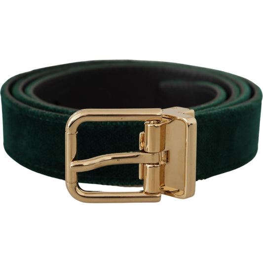 Emerald Velvet Designer Belt with Golden Buckle