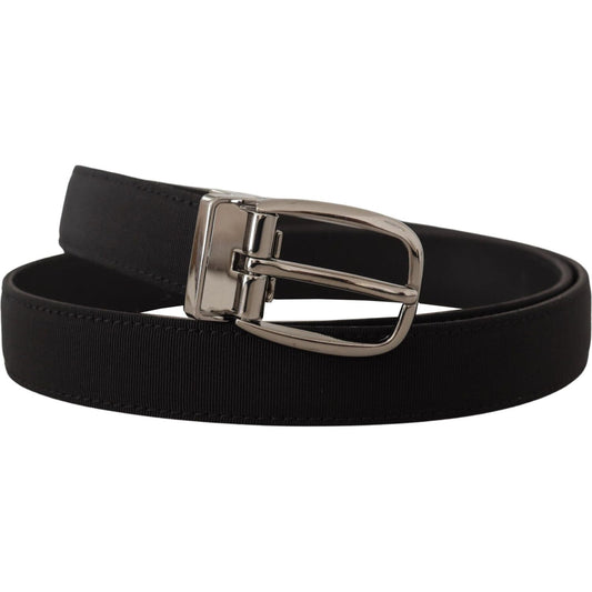 Elegant Grosgrain Leather Belt with Silver Buckle