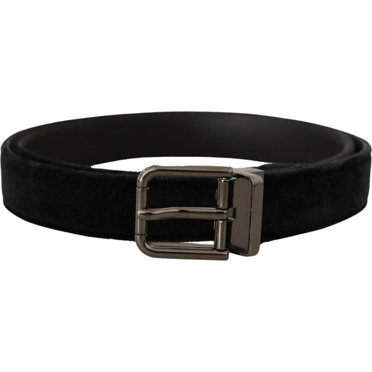 Elegant Black Leather Belt with Silver Tone Buckle