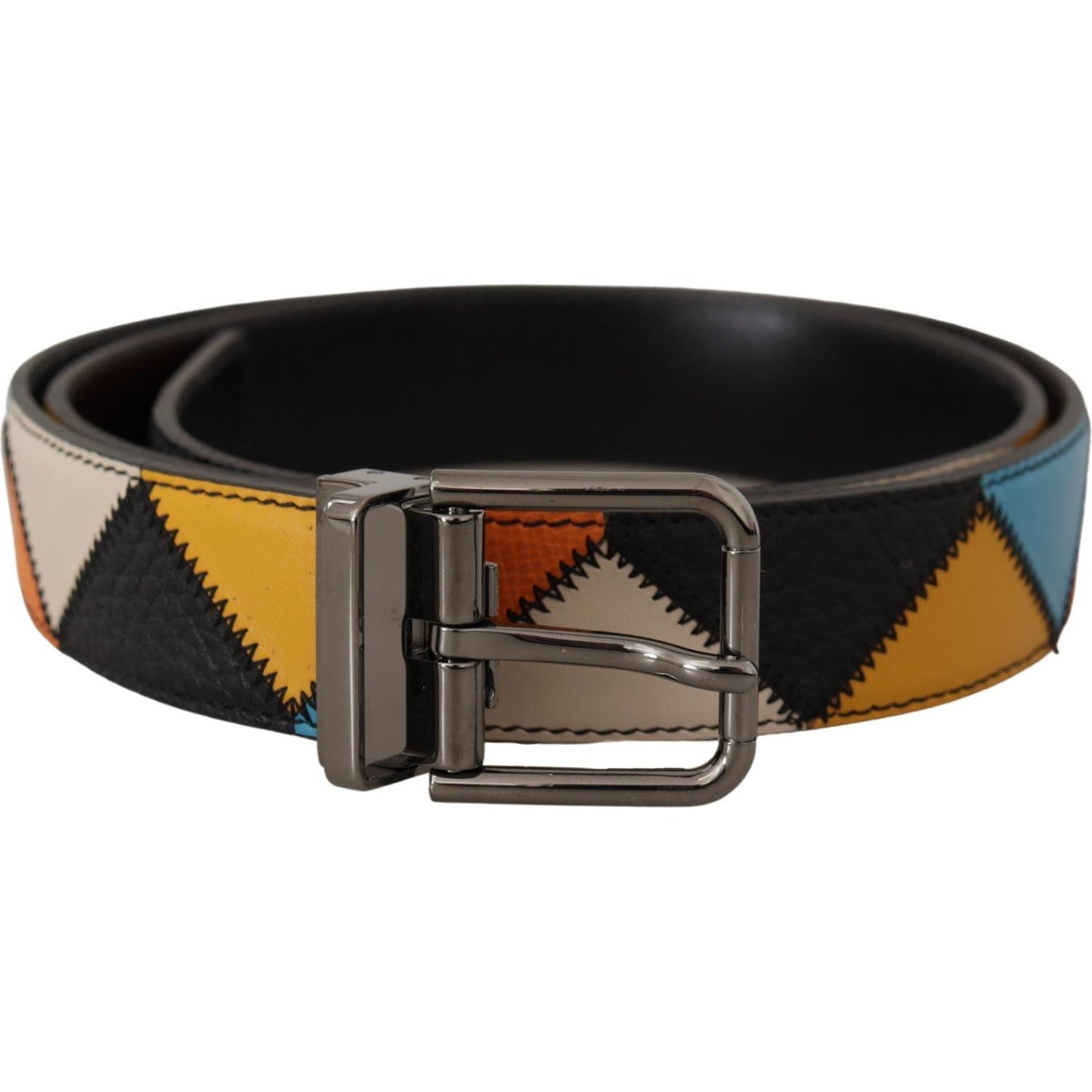 Multicolor Leather Belt with Silver Buckle