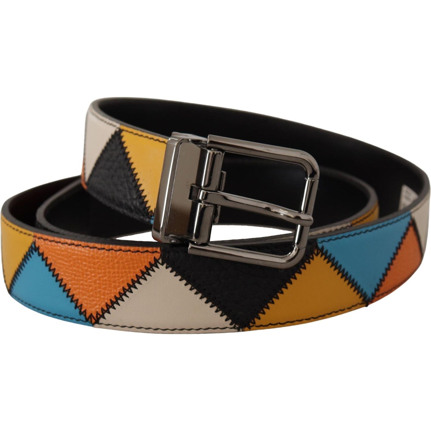 Multicolor Leather Belt with Silver Buckle