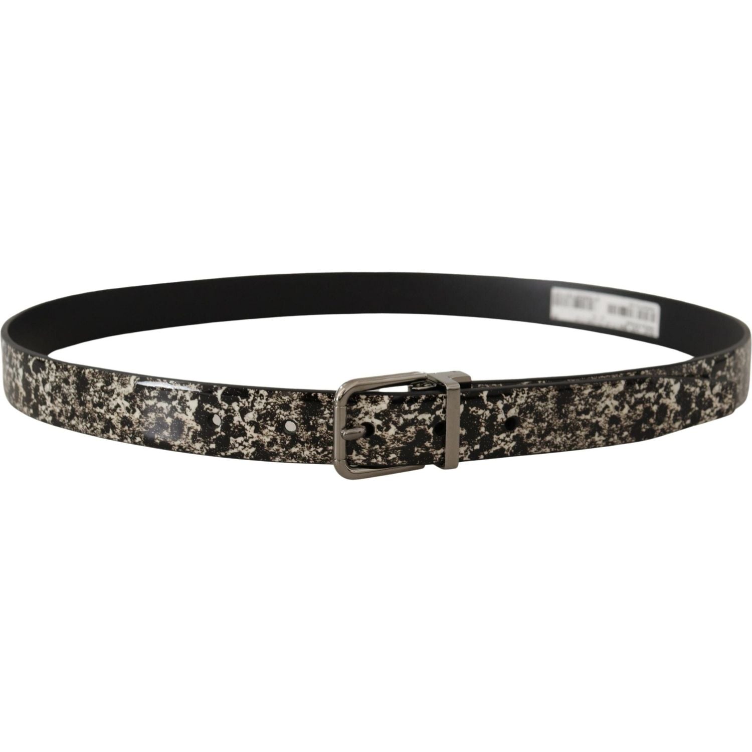 Dolce & Gabbana Black Marble Print Leather Silver Logo Buckle Belt