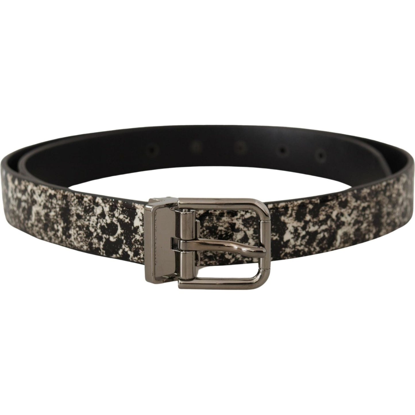 Elegant Black Marble Print Leather Belt