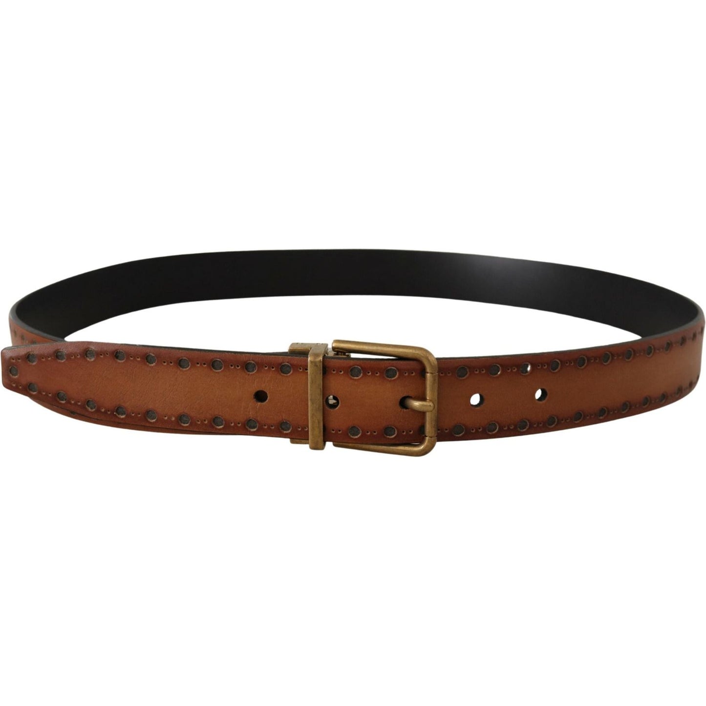 Elegant Brown Leather Belt with Brass Buckle