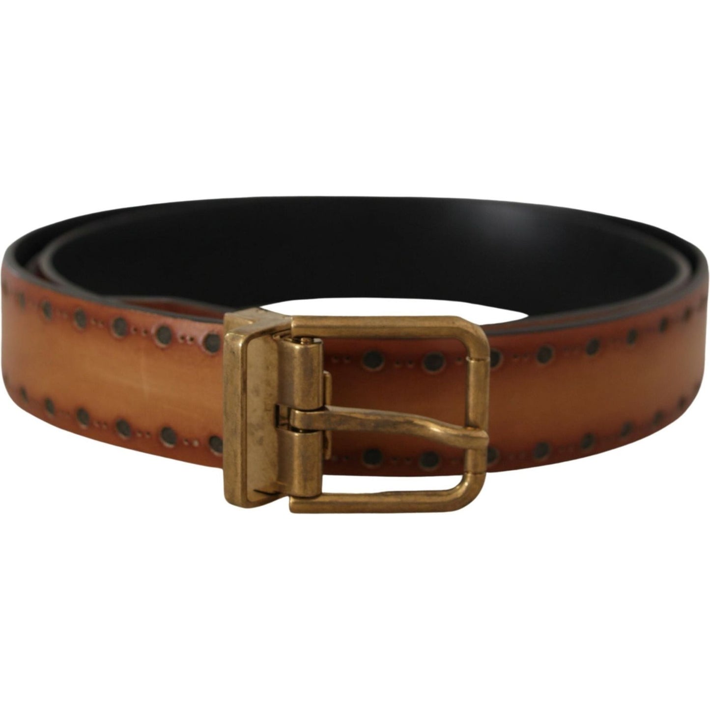 Elegant Brown Leather Belt with Brass Buckle