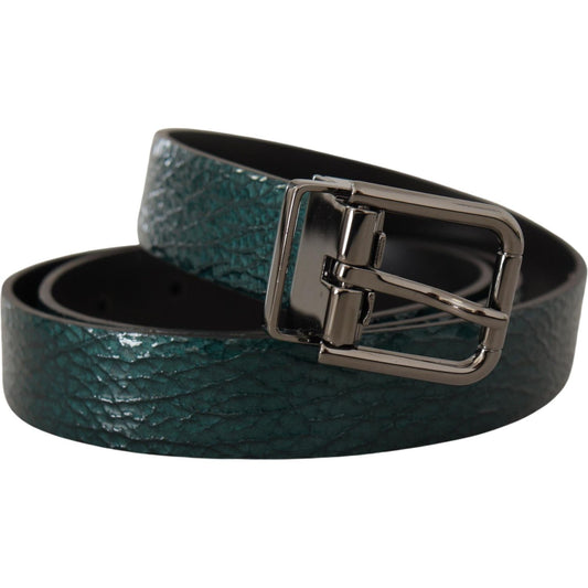 Elegant Green Leather Belt with Silver Buckle