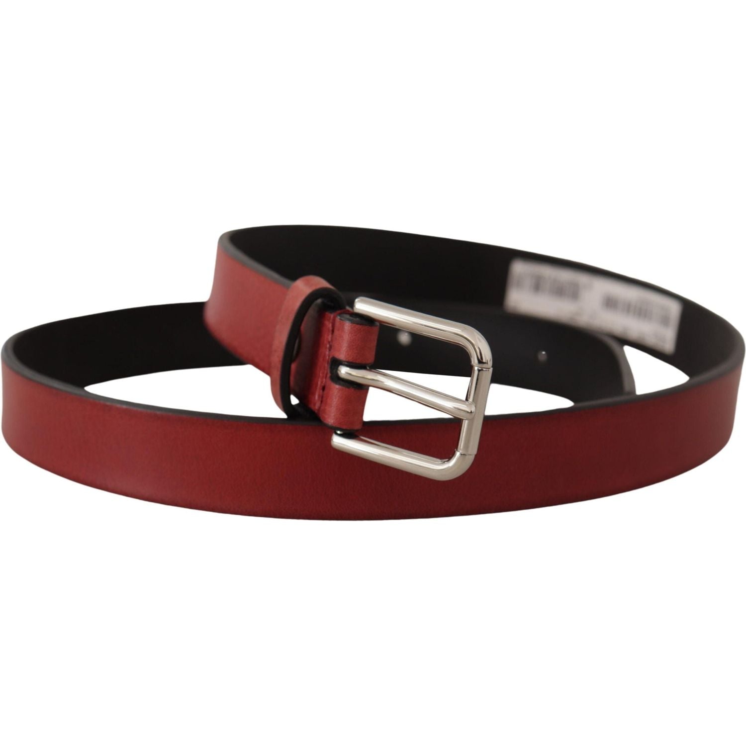 Dolce & Gabbana Maroon Vitello Leather Silver Metal Belt