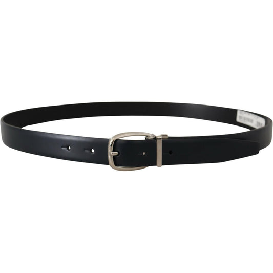 Elegant Black Leather Belt with Silver Buckle