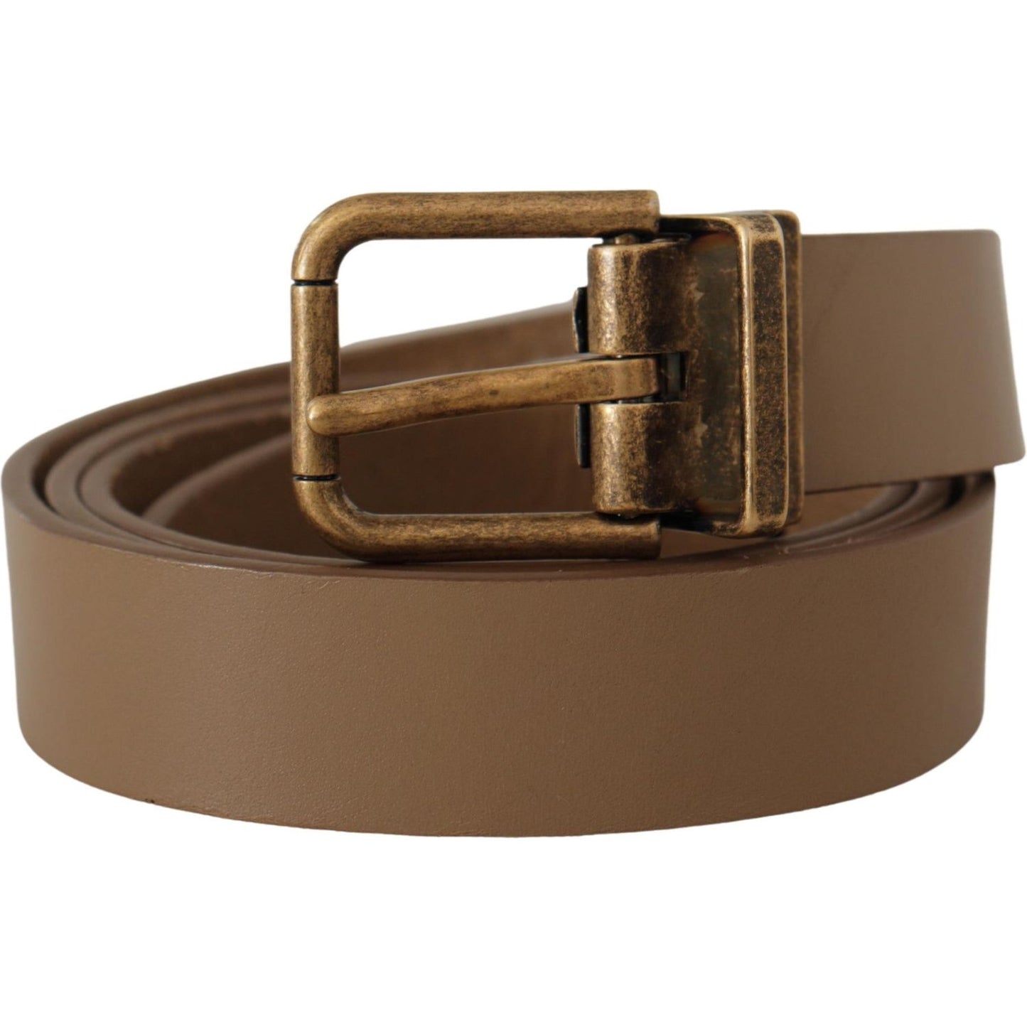 Elegant Brown Leather Belt with Brass Tone Buckle