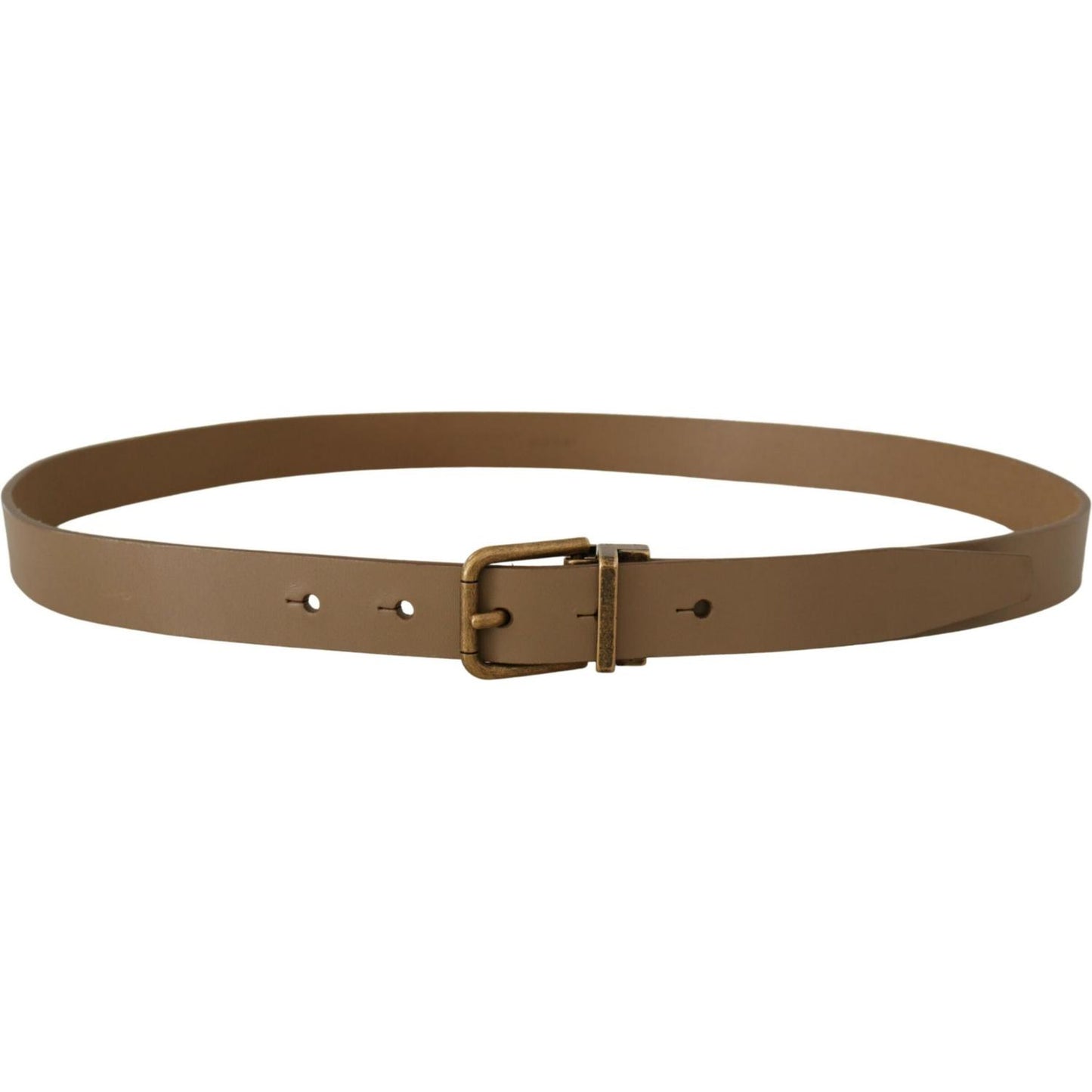 Elegant Brown Leather Belt with Brass Tone Buckle