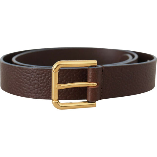 Elegant Brown Leather Belt with Gold Buckle