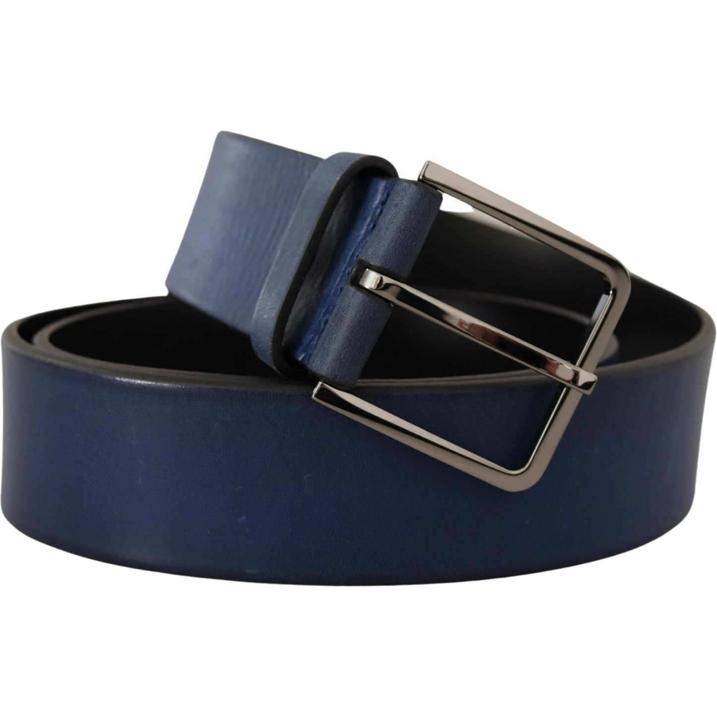 Elegant Blue Leather Belt with Silver Buckle